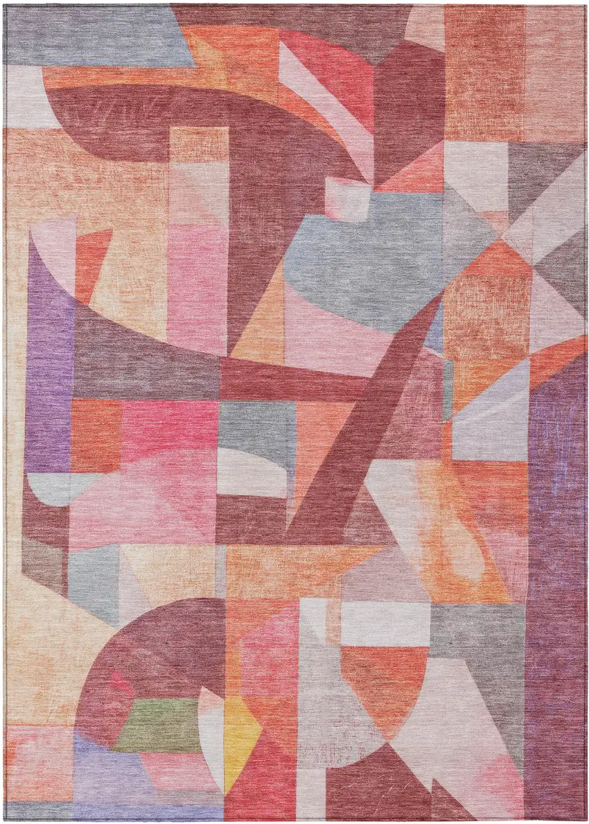 Rust Pink Ivory And Purple Abstract Washable Indoor Outdoor Area Rug Photo 1