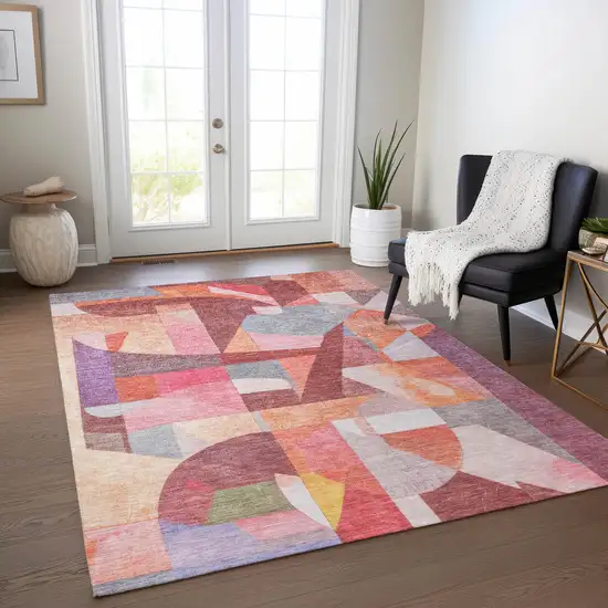 Rust Pink Ivory And Purple Abstract Washable Indoor Outdoor Area Rug Photo 7
