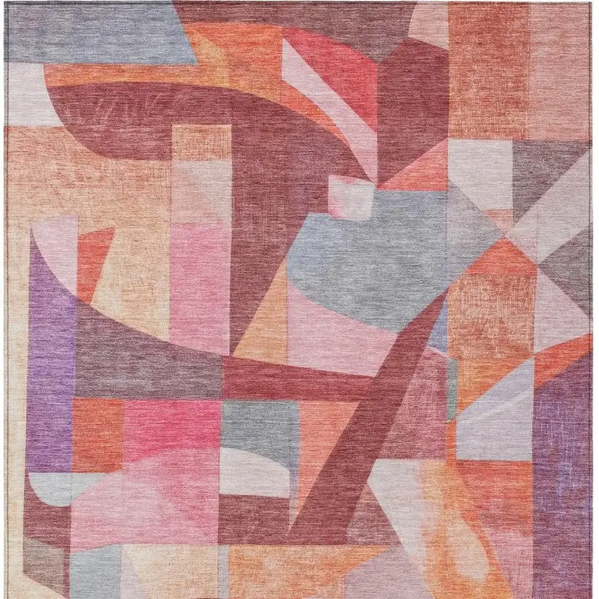 Rust Pink Ivory And Purple Abstract Washable Indoor Outdoor Area Rug Photo 4
