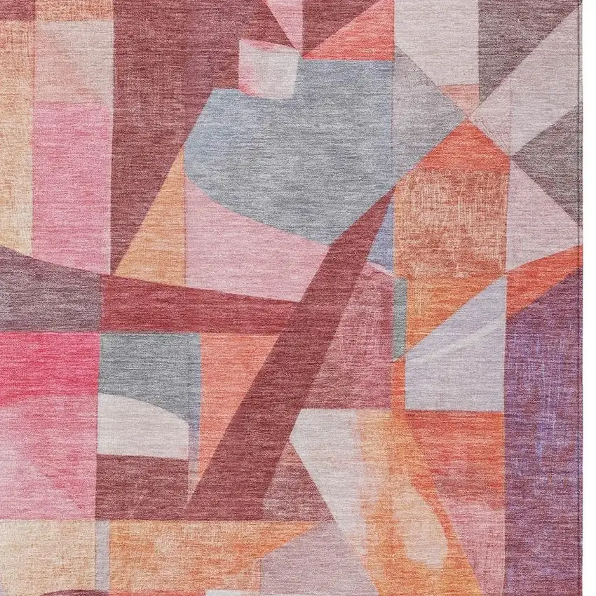 Rust Pink Ivory And Purple Abstract Washable Indoor Outdoor Area Rug Photo 3