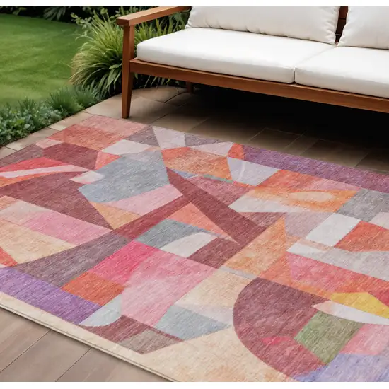 Rust Pink Ivory And Purple Abstract Washable Indoor Outdoor Area Rug Photo 2
