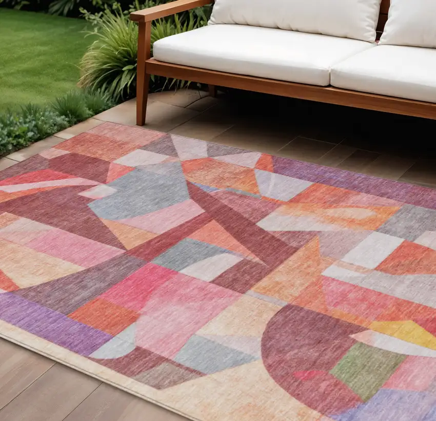 Rust Pink Ivory And Purple Abstract Washable Indoor Outdoor Area Rug Photo 2
