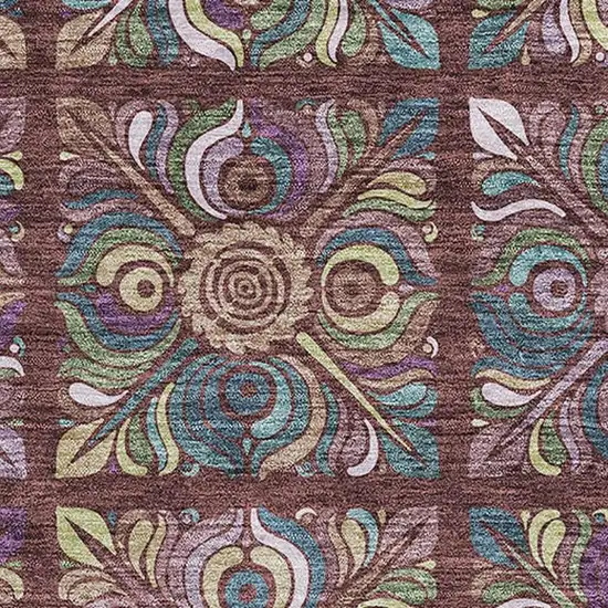 Rust Purple And Teal Medallion Washable Area Rug With UV Protection Photo 4