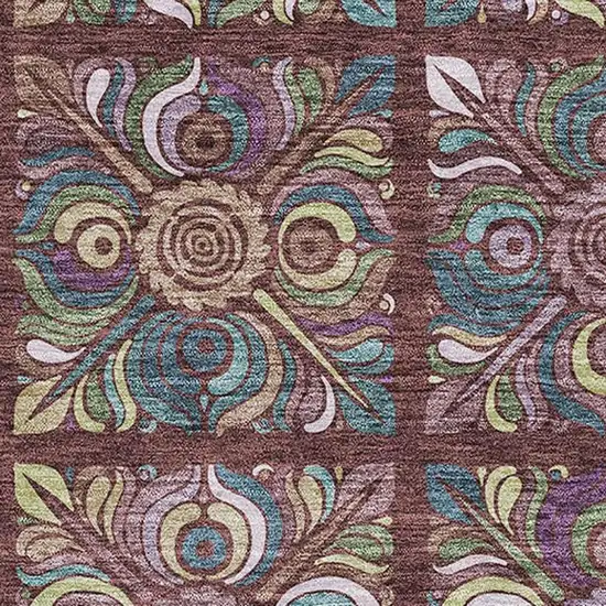 Rust Purple And Teal Medallion Washable Area Rug With UV Protection Photo 1