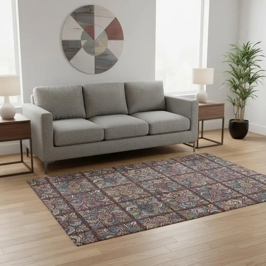 Rust Purple And Teal Medallion Washable Area Rug With UV Protection Photo 2