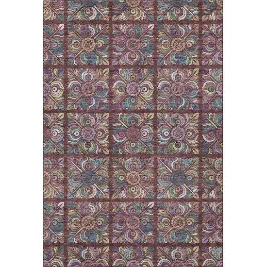 Rust Purple And Teal Medallion Washable Area Rug With UV Protection Photo 3