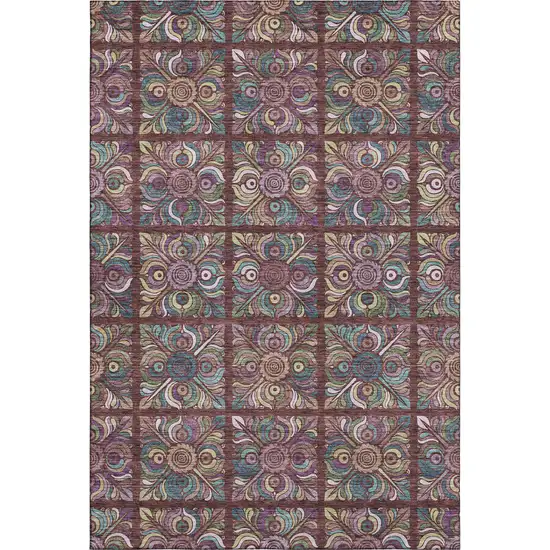 Rust Purple And Teal Medallion Washable Area Rug With UV Protection Photo 1