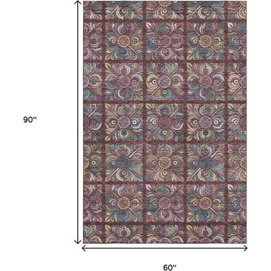 Rust Purple And Teal Medallion Washable Area Rug With UV Protection Photo 3