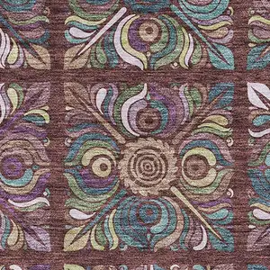 Photo of Rust Purple And Teal Medallion Washable Area Rug With UV Protection