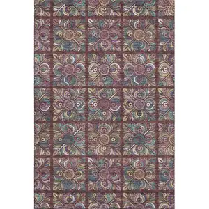 Photo of Rust Purple And Teal Medallion Washable Area Rug With UV Protection