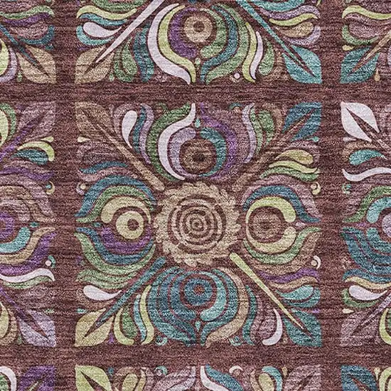 Rust Purple And Teal Medallion Washable Area Rug With UV Protection Photo 3