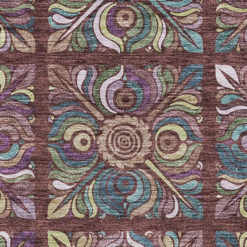 Rust Purple And Teal Medallion Washable Area Rug With UV Protection Photo 3