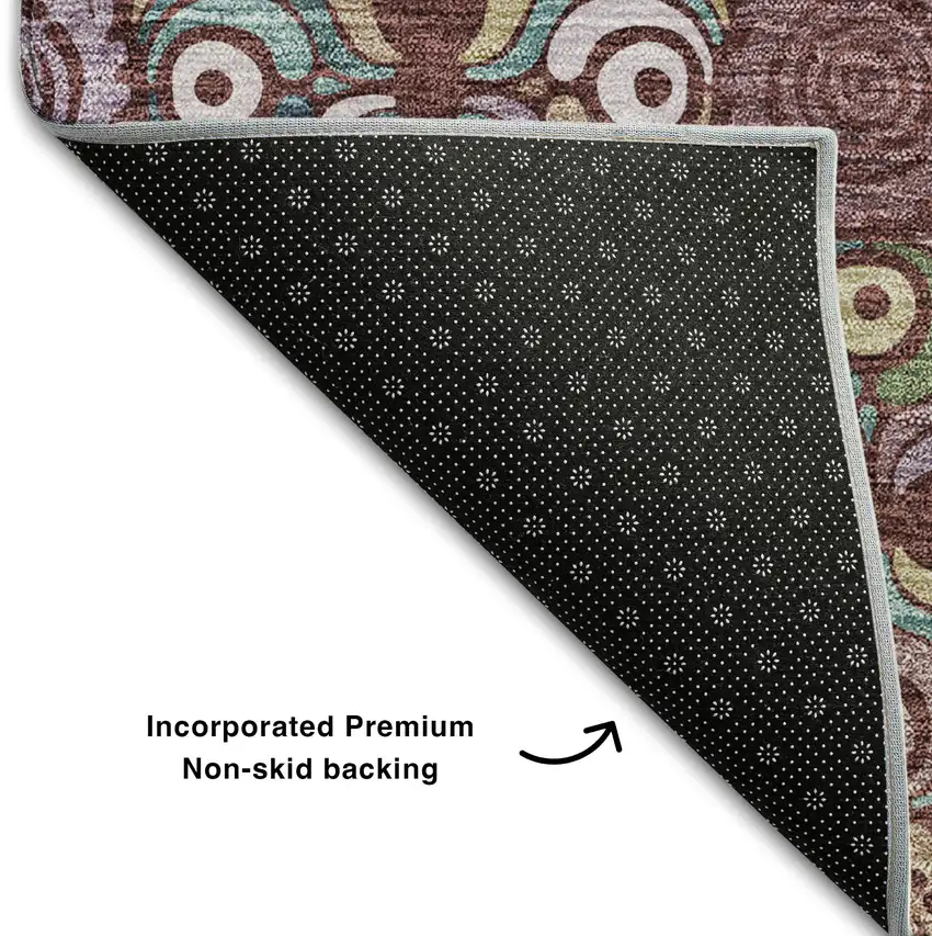 Rust Purple And Teal Medallion Washable Area Rug With UV Protection Photo 7