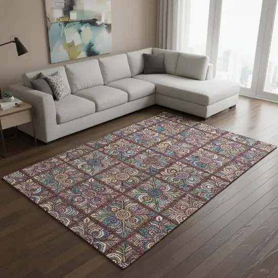 Rust Purple And Teal Medallion Washable Area Rug With UV Protection Photo 2