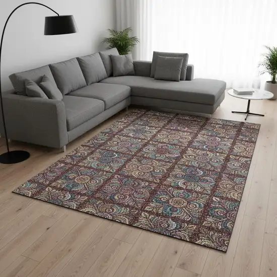 Rust Purple And Teal Medallion Washable Area Rug With UV Protection Photo 2