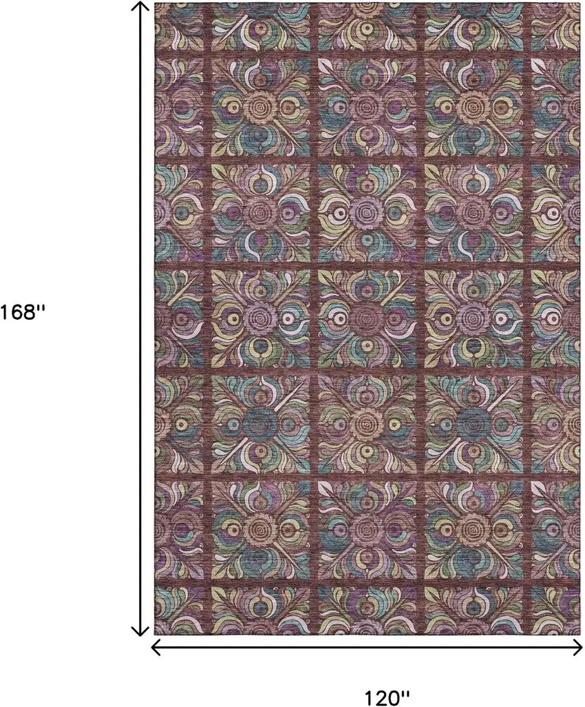 Rust Purple And Teal Medallion Washable Area Rug With UV Protection Photo 3