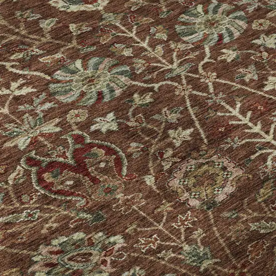 Rust Red And Beige Floral Washable Area Rug With UV Protection Photo 7