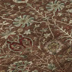 Photo of Rust Red And Beige Floral Washable Area Rug With UV Protection