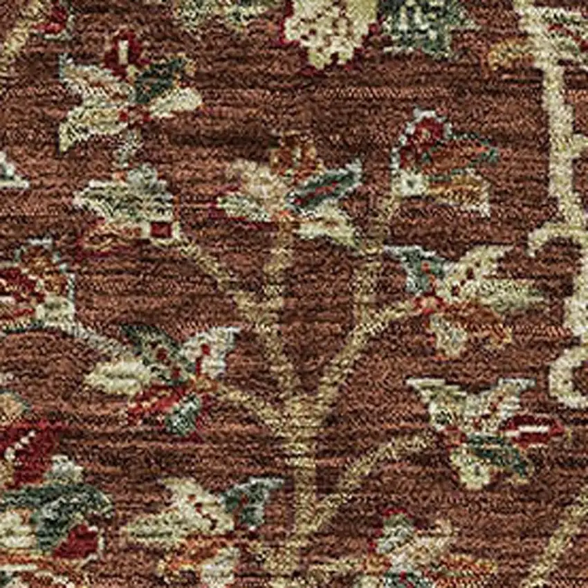 Rust Red And Beige Floral Washable Area Rug With UV Protection Photo 2