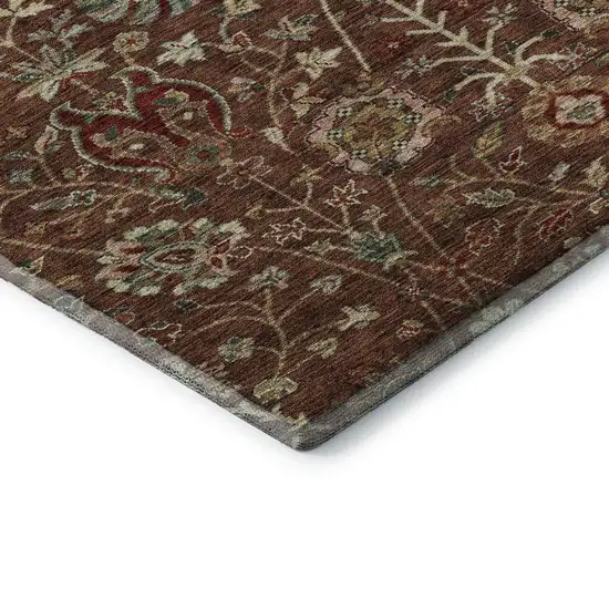 Rust Red And Beige Floral Washable Area Rug With UV Protection Photo 6