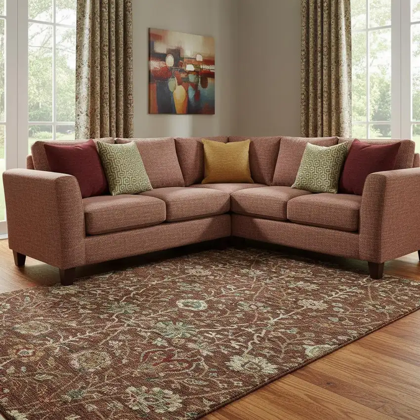 Rust Red And Beige Floral Washable Area Rug With UV Protection Photo 2