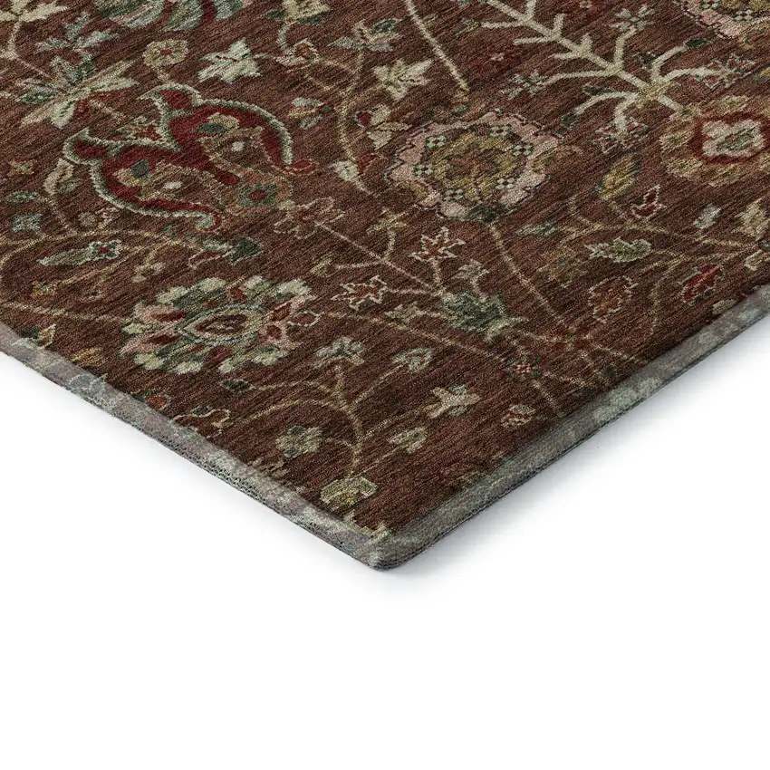 Rust Red And Beige Floral Washable Area Rug With UV Protection Photo 6
