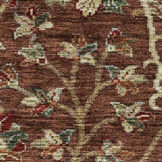 Rust Red And Beige Floral Washable Area Rug With UV Protection Photo 2