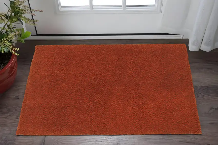 Rust Red Shag Tufted Handmade Stain Resistant Area Rug Photo 1