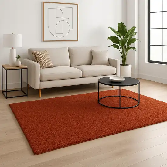 Rust Red Shag Tufted Handmade Stain Resistant Area Rug Photo 1