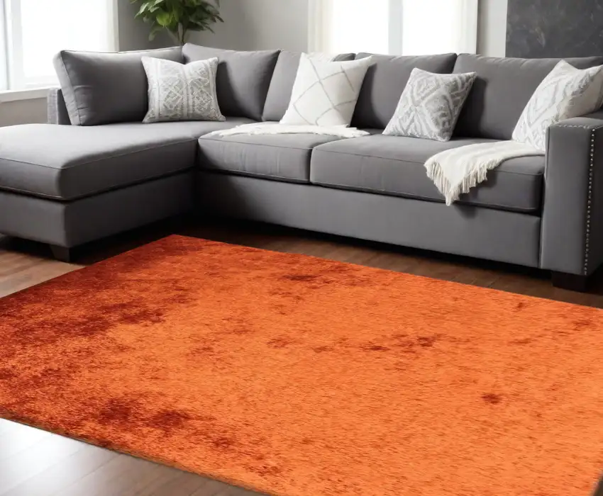 Rust Shag Hand Tufted Area Rug Photo 1