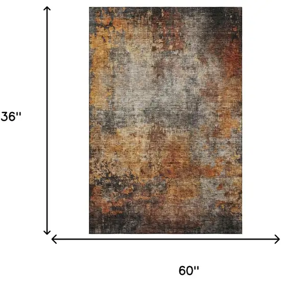 Rust Silver And Gray Abstract Washable Area Rug With UV Protection Photo 3
