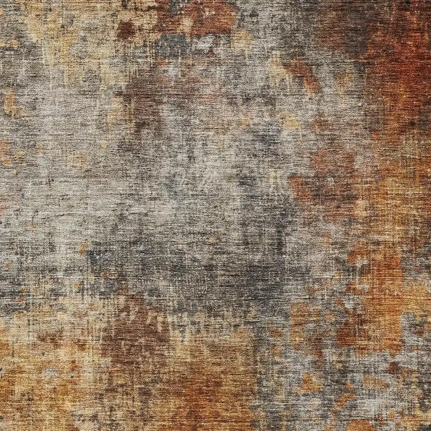 Rust Silver And Gray Abstract Washable Area Rug With UV Protection Photo 4