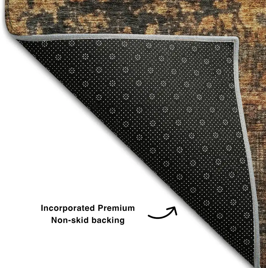 Rust Silver And Gray Abstract Washable Area Rug With UV Protection Photo 4