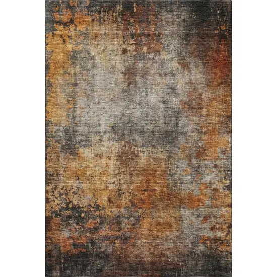 Rust Silver And Gray Abstract Washable Area Rug With UV Protection Photo 3