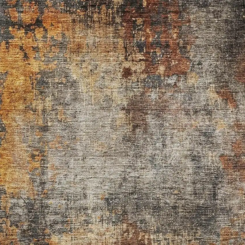 Rust Silver And Gray Abstract Washable Area Rug With UV Protection Photo 3