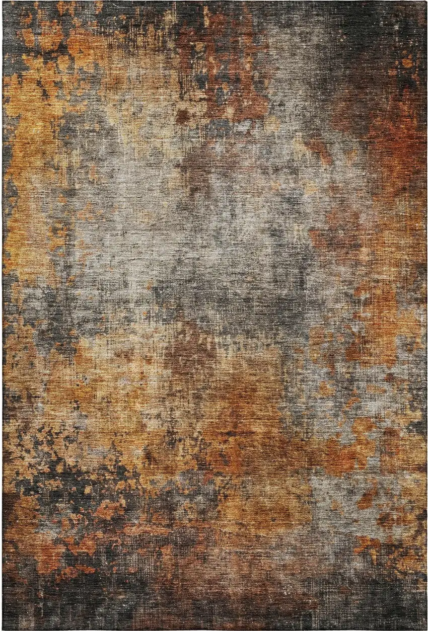 Rust Silver And Gray Abstract Washable Area Rug With UV Protection Photo 3