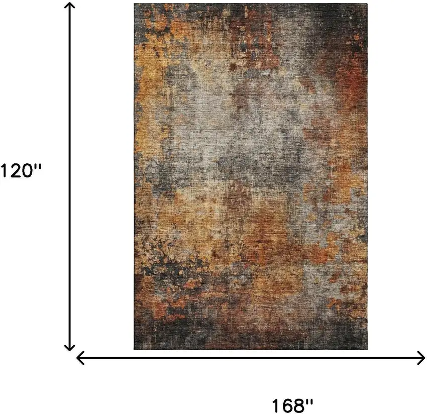 Rust Silver And Gray Abstract Washable Area Rug With UV Protection Photo 7