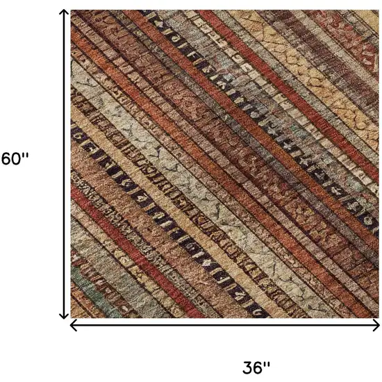 Rust Taupe And Gray Striped Washable Area Rug With UV Protection Photo 8