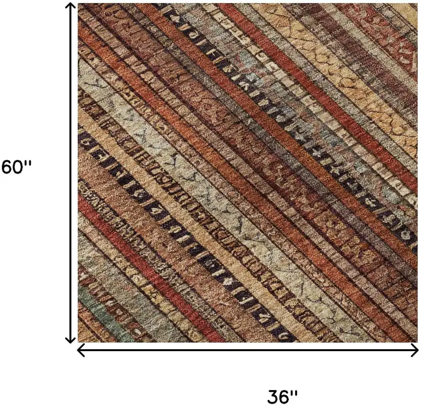 Rust Taupe And Gray Striped Washable Area Rug With UV Protection Photo 8