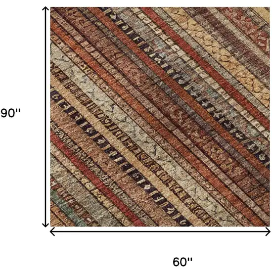 Rust Taupe And Gray Striped Washable Area Rug With UV Protection Photo 9