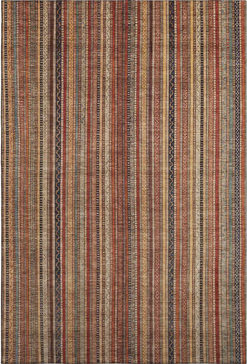 Rust Taupe And Gray Striped Washable Area Rug With UV Protection Photo 5