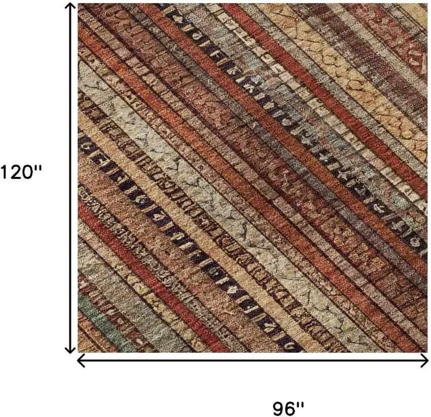 Rust Taupe And Gray Striped Washable Area Rug With UV Protection Photo 8