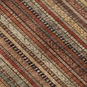 Photo of Rust Taupe And Gray Striped Washable Area Rug With UV Protection
