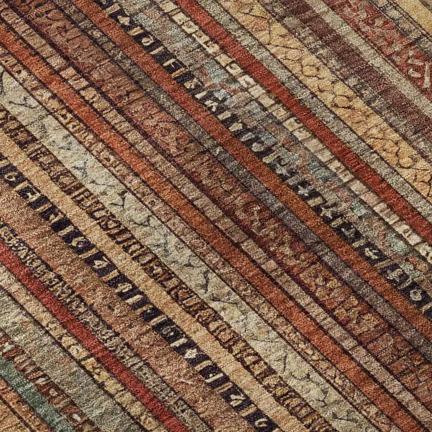 Rust Taupe And Gray Striped Washable Area Rug With UV Protection Photo 1