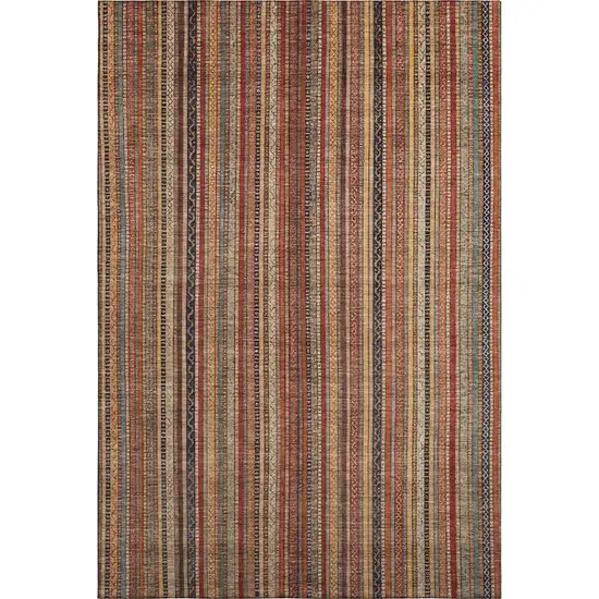 Rust Taupe And Gray Striped Washable Area Rug With UV Protection Photo 5