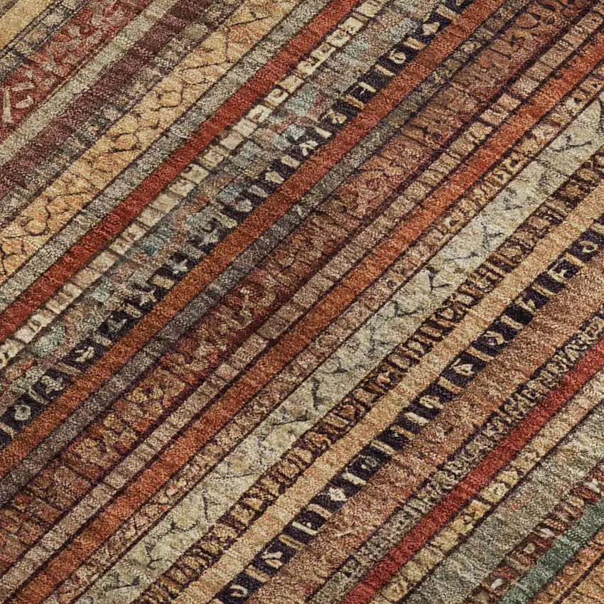 Rust Taupe And Gray Striped Washable Area Rug With UV Protection Photo 2