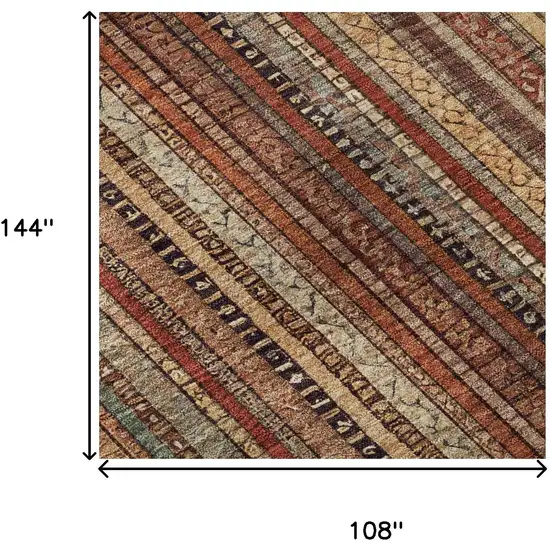 Rust Taupe And Gray Striped Washable Area Rug With UV Protection Photo 9