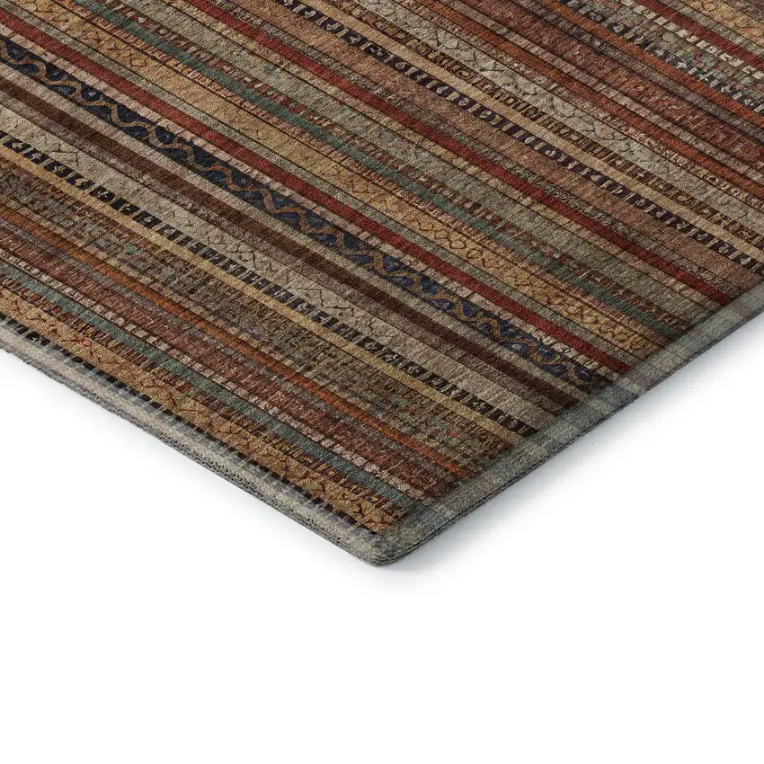 Rust Taupe And Gray Striped Washable Area Rug With UV Protection Photo 6