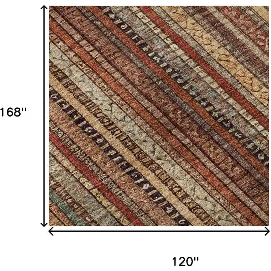 Rust Taupe And Gray Striped Washable Area Rug With UV Protection Photo 8