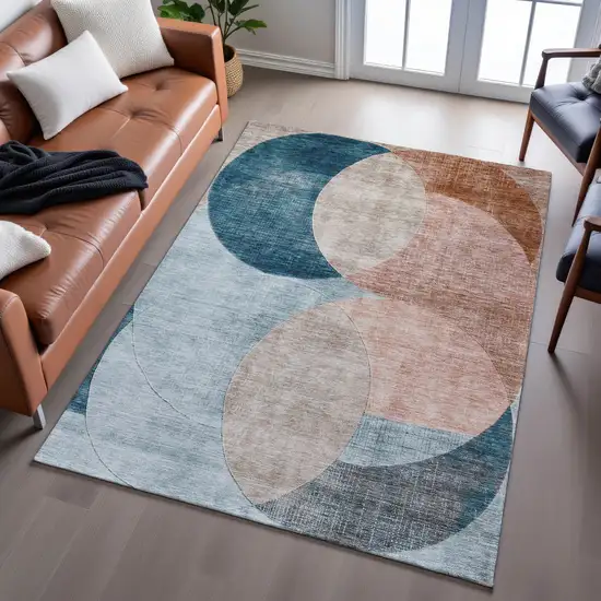 Rust Teal And Beige Geometric Washable Area Rug With UV Protection Photo 5